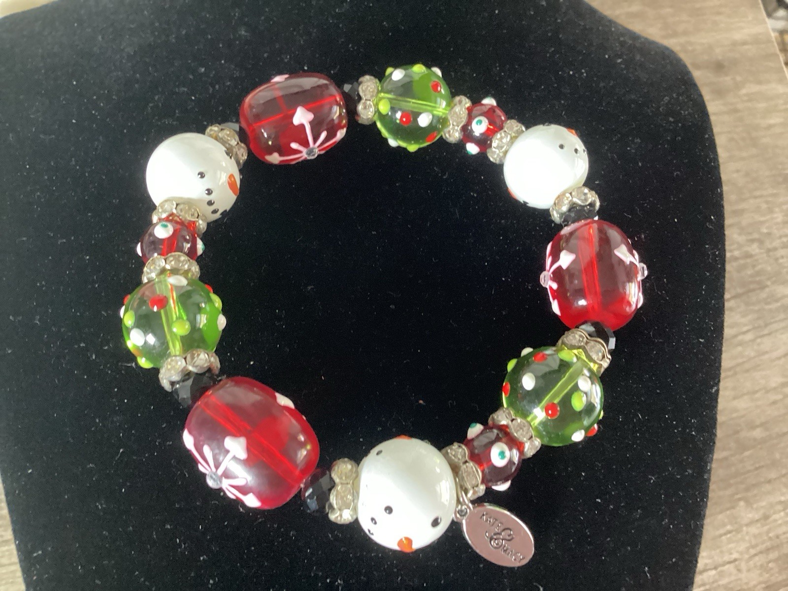 Kate /Macy Sparkling Snowman Design Painted Glass / Acrylic Beads Rhinestones