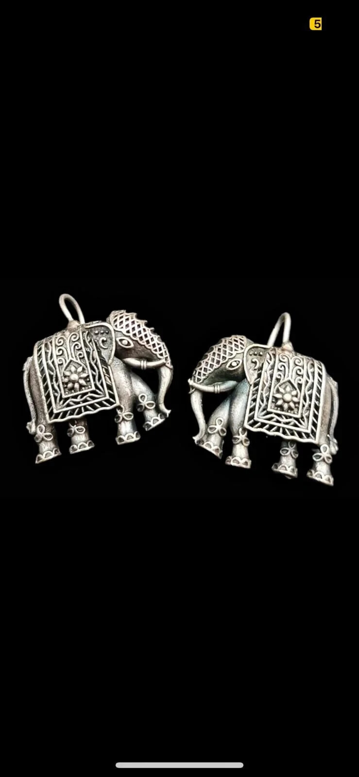 Elephant Silver Toned Earrings -Elephant Shaped Oxidised Stud Friction Push Back