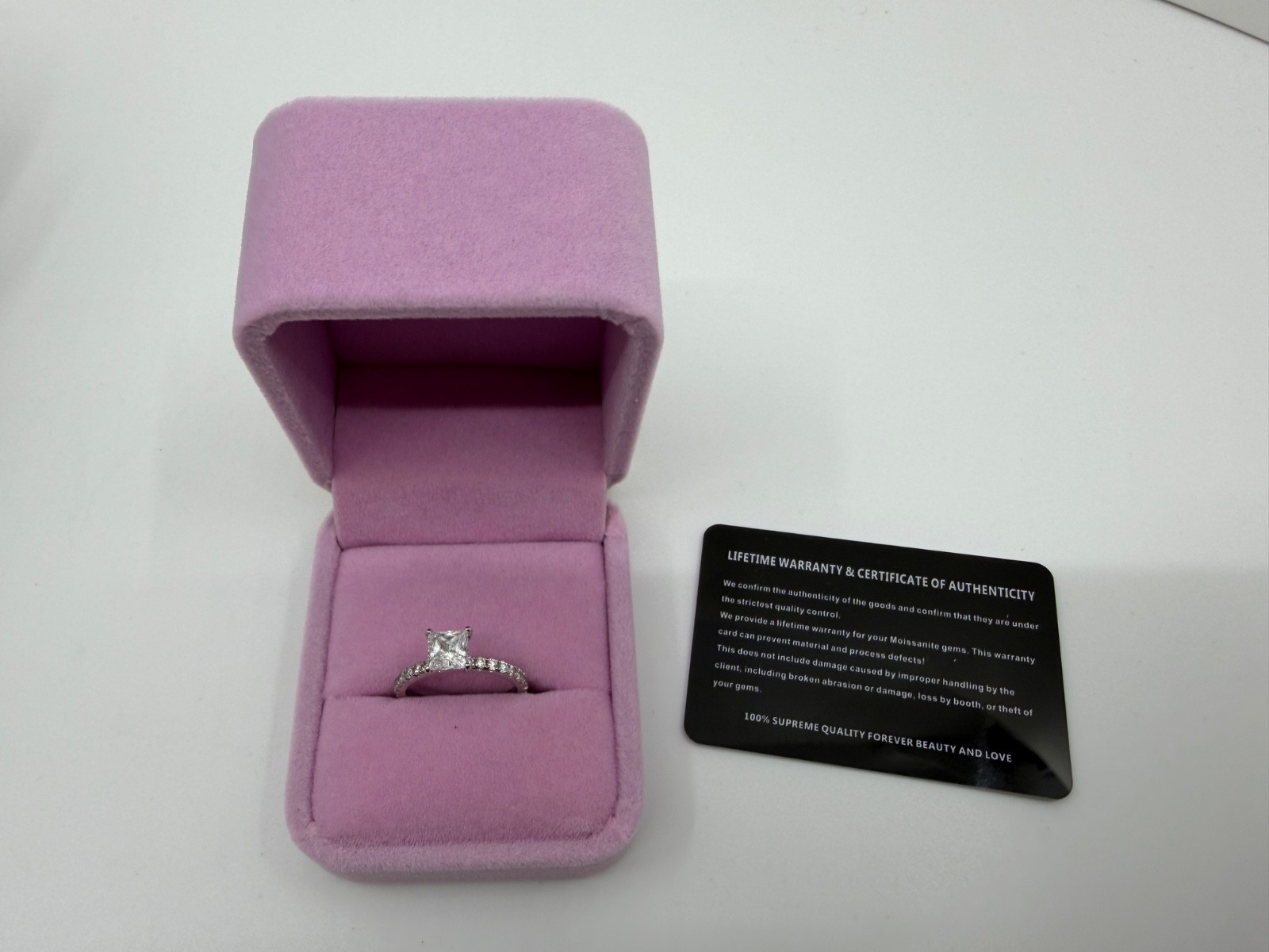 Solid 14K White Gold Princess Cut Moissanite Engagement Ring 1CT, Size 5.5
