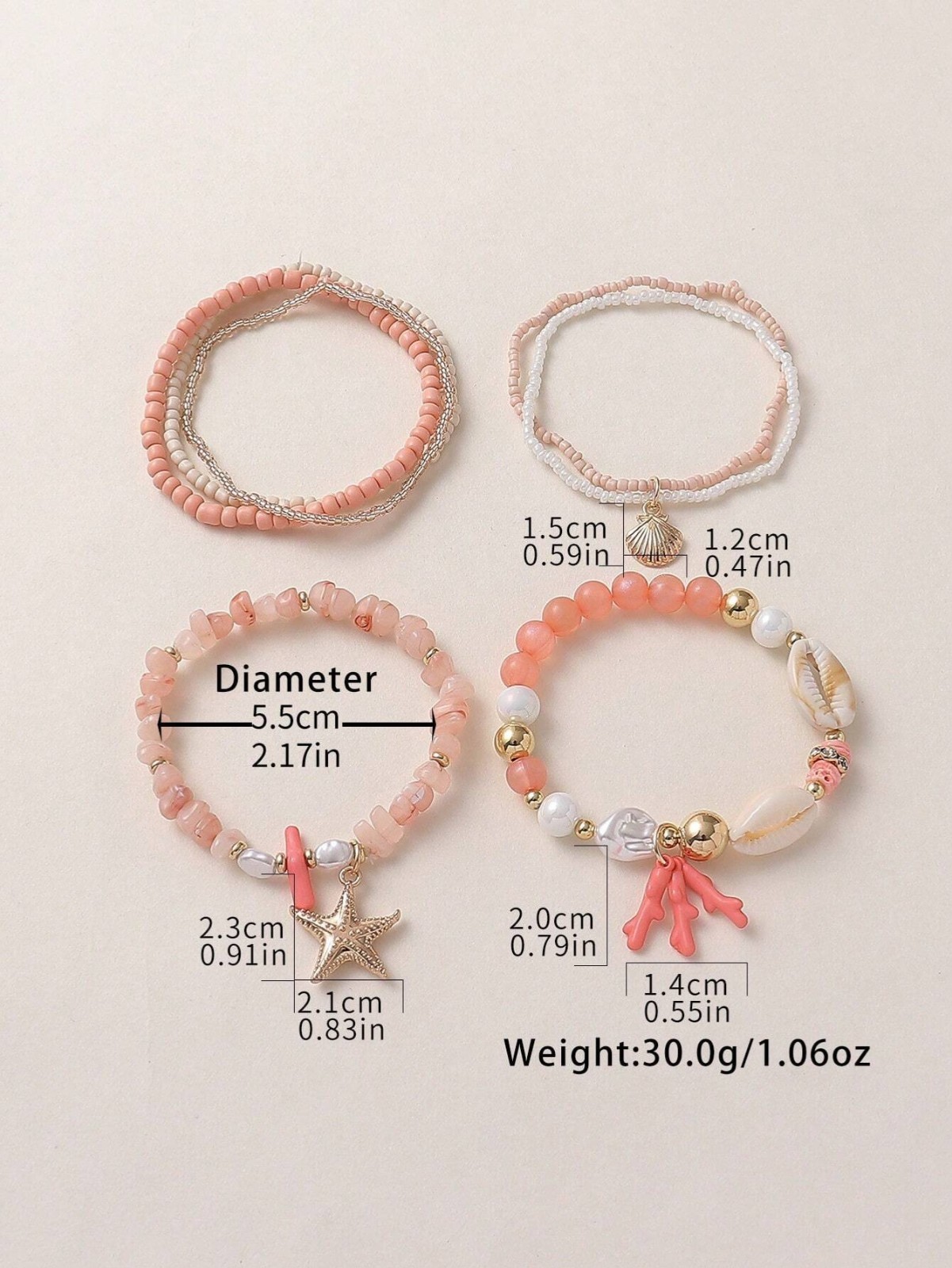 7Pcs Boho Beaded Bracelet Set Beach Shell Starfish Stretch Jewelry for Women
