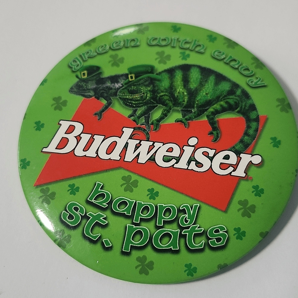 Vintage 1990s Budweiser Button Pin St. Patricks Day