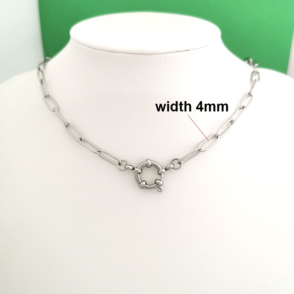 316L Stainless Steel Paperclip Chain Sailor Clasp Choker Necklace PVD Gold Women
