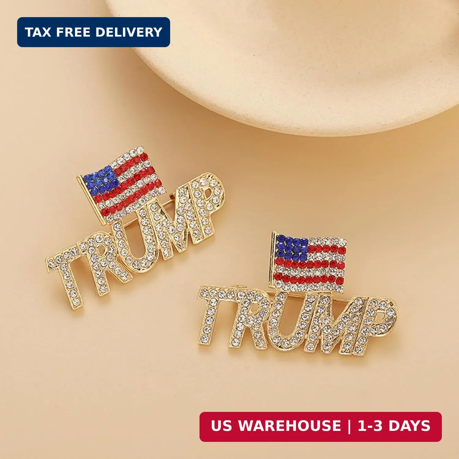 Crystal Trump Brooch with The USA Flag Word Brooch Pin Souvenir for United State
