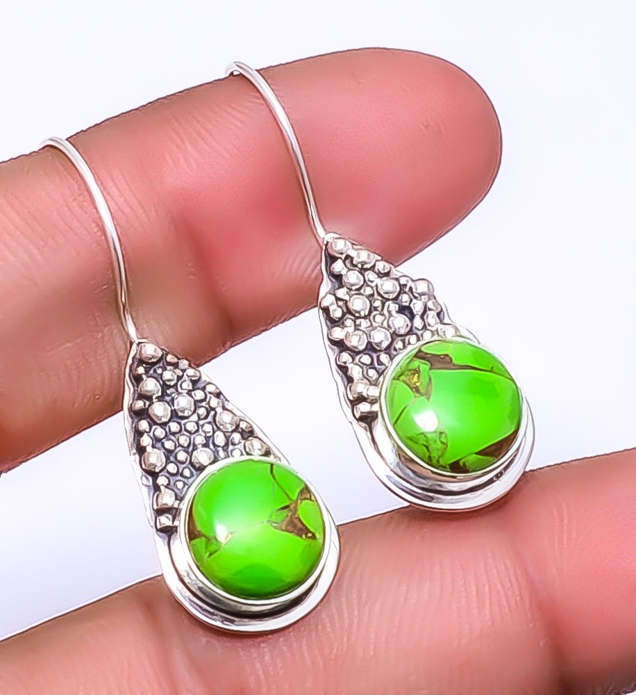Copper Green Turquoise Designer 925 Sterling Silver Handmade Earring 1.56″ E28