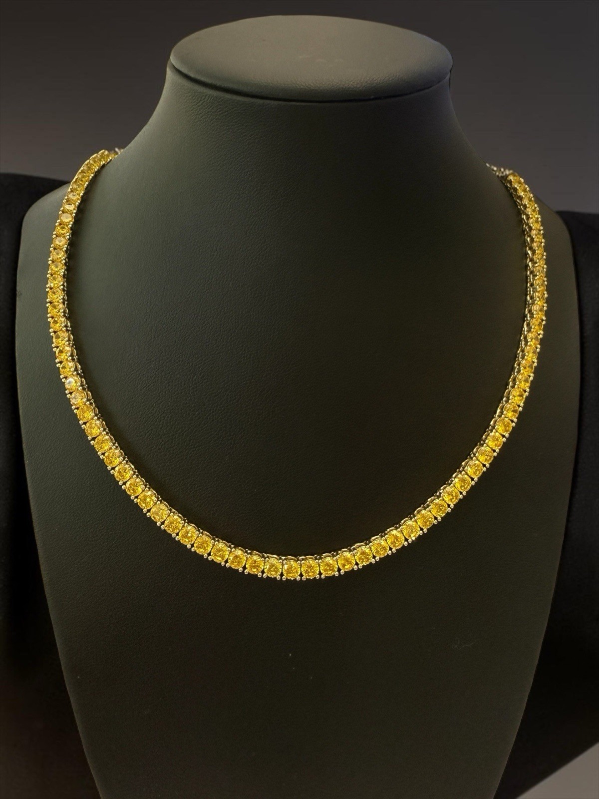 4mm Yellow Canary Gold Plated Brass Iced Out Cubic Zirconia Tennis Necklace
