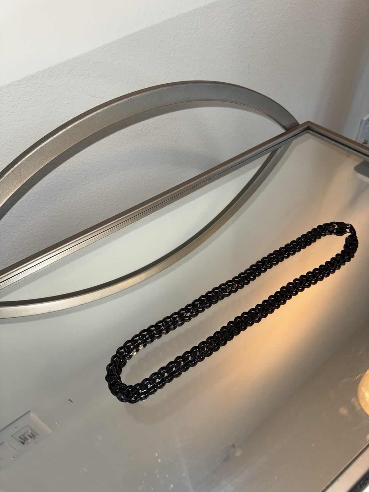 Black Metal Curb Link Chain Necklace, Chain Style, No Main or Secondary Stone