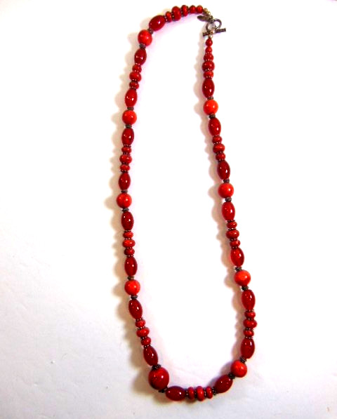 carnelian colored glass & composite bead necklace (12″ long)