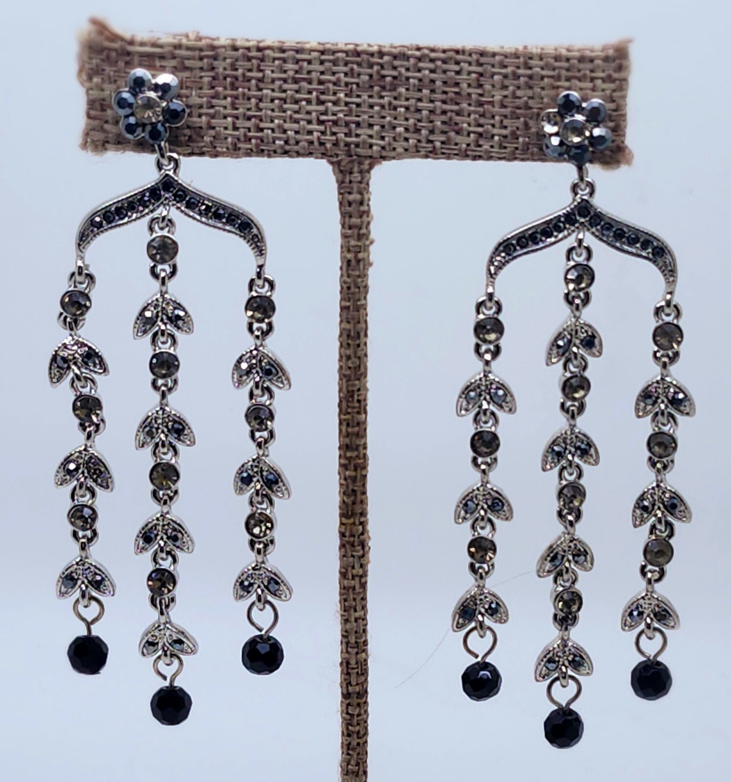 3.25″Long black & BD Rhinestone 3 Line Dangle Chandelier fashion party Earrings
