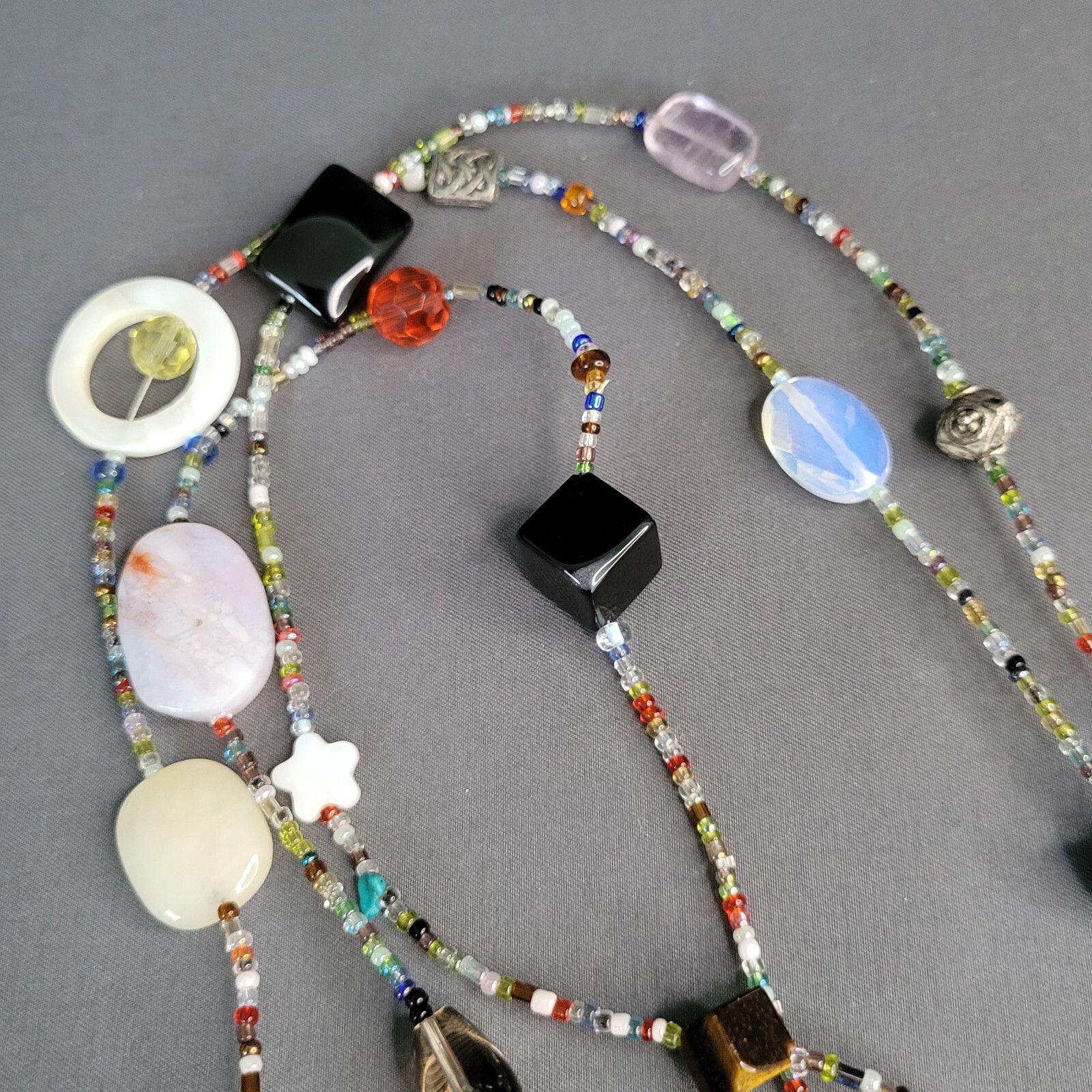 Womens Multicolored Beaded Necklace Aventurine Chalcedony Howlite 48 in