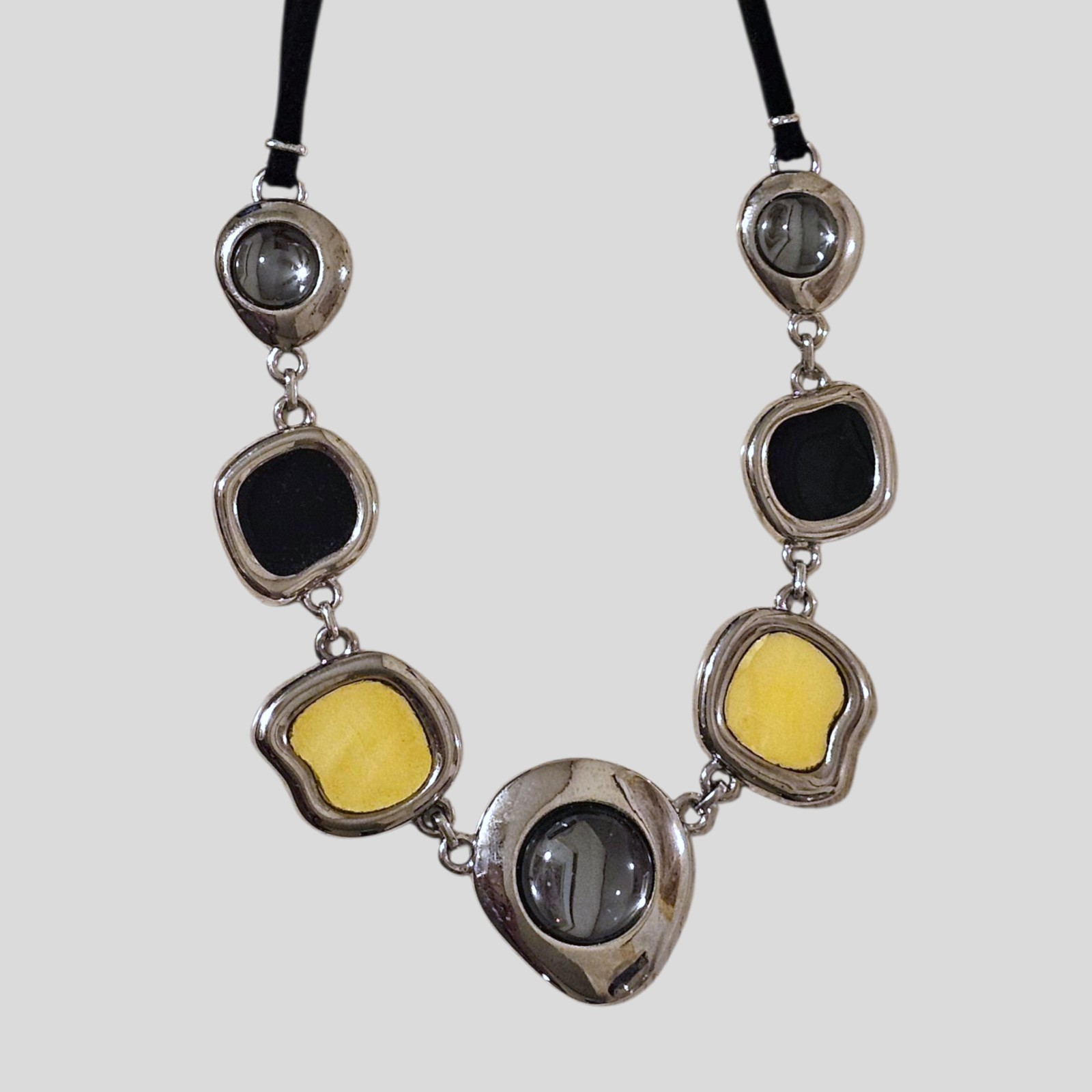 Lia Sophia Statement Necklace – Bold Yellow, Black & Silver, 16-19″ Adjustable