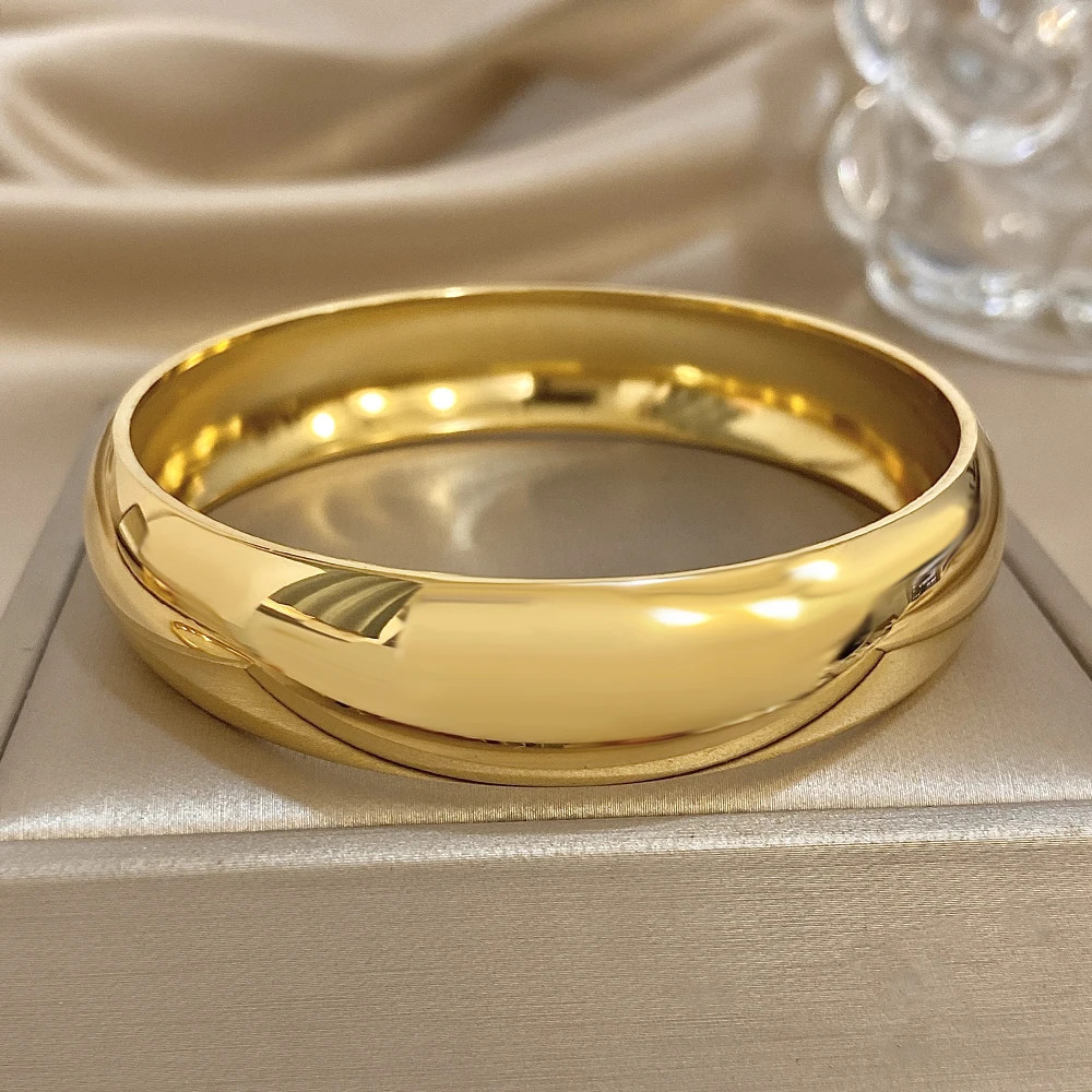 Glossy Gold Plated Stainless Steel Bracelet for Women Men Fashion 10 15 30mm
