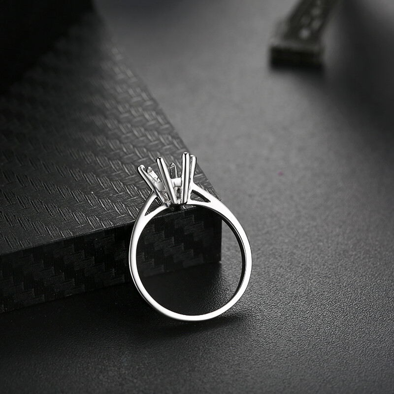 Prong Setting Round 7.5mm Semi Mount Empty Ring No Plated Sterling Silver 925