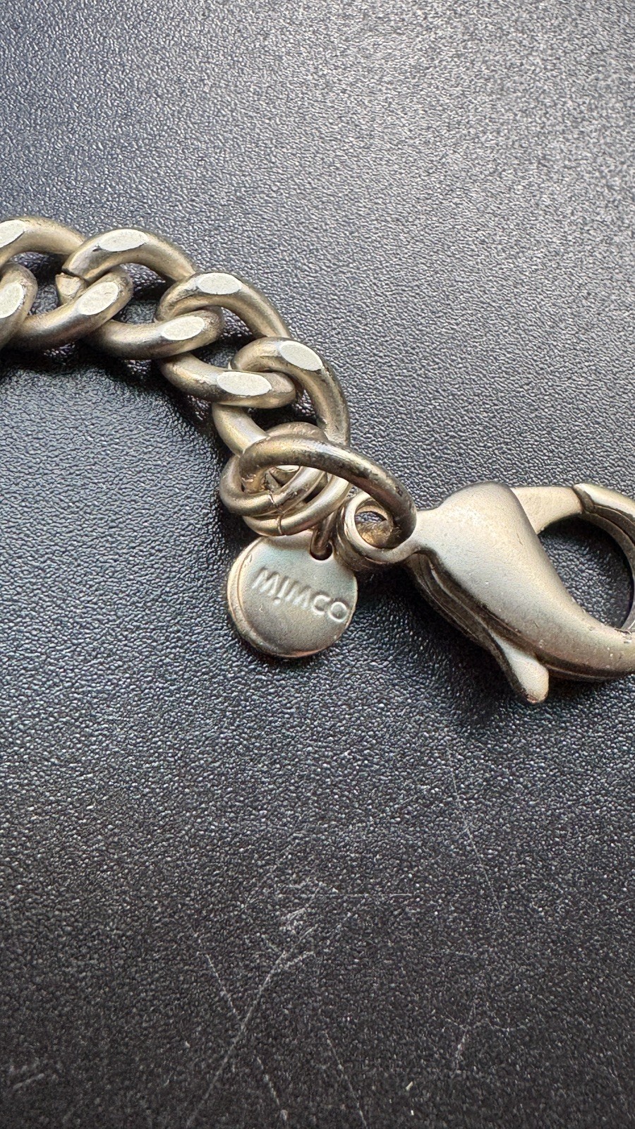 MIMCO Choker – Matte Silver Tone Chunky Chain – Mother of Pearl Style Pendant