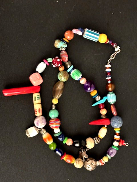 Multicolor Beaded Necklace Mixed Materials Hand-Crafted Unique Native American