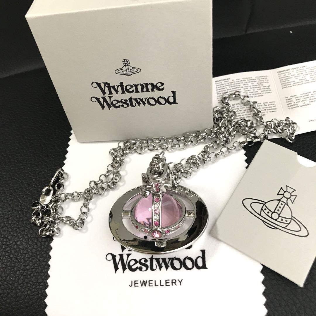 Vivienne Westwood Small Orb Necklace Pendant Pink Silver 4.5cm In Box/Pouch