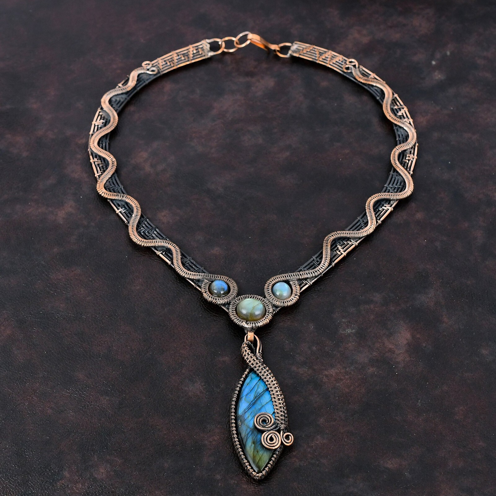 Labradorite Wire Wrapped Adjustable Necklace Handcrafted Copper Dailywear 18.0″