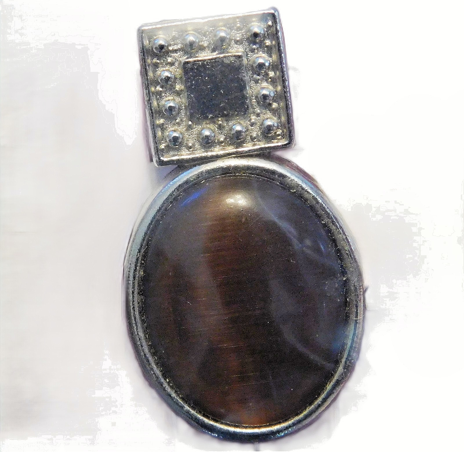 Fashion Pendant 1.25″ x .75″ Tigers-Eye Silver-Tone Vintage Bezel Setting – 63