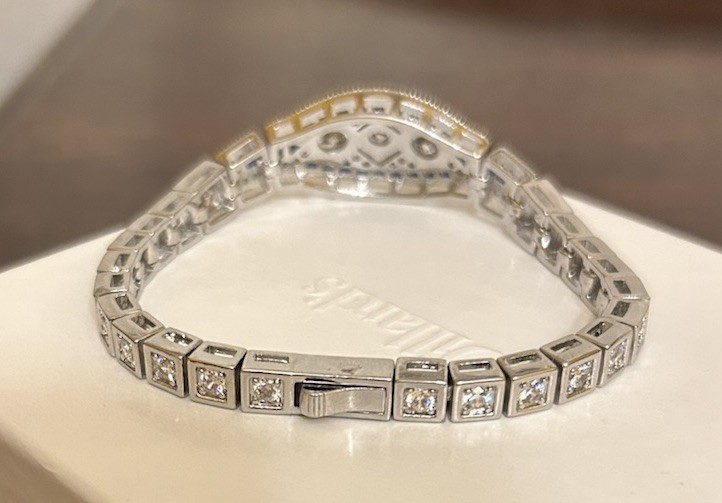Silver Sapphire Blue CZ & Diamond CZ Art Deco Art Nouveau Inspired Bracelet NWT