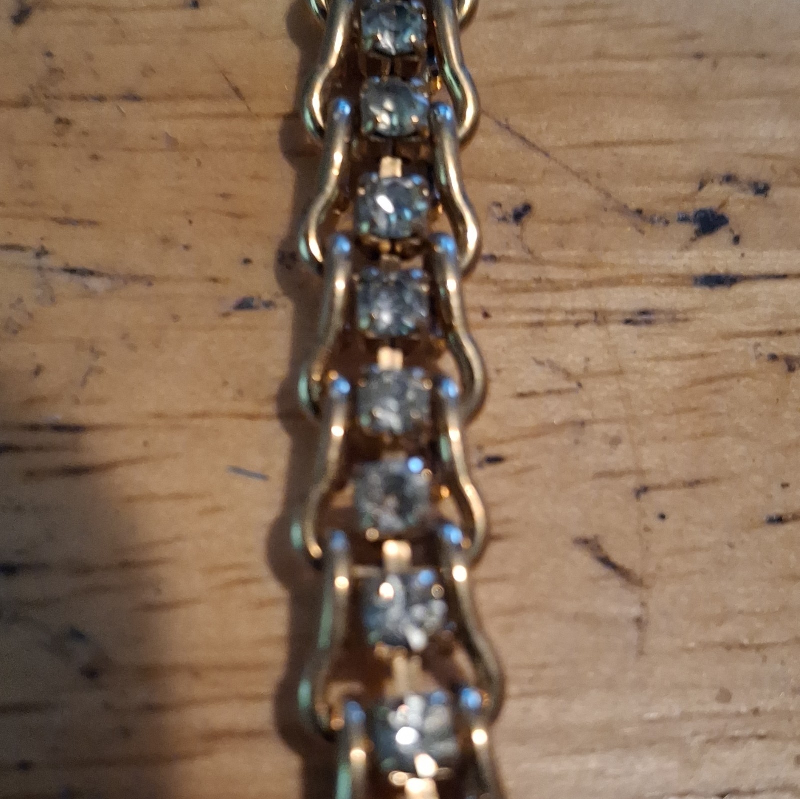 Gold Tone Crystal Rhinestone Tennis Link Bracelet Round White Stones Box Clasp