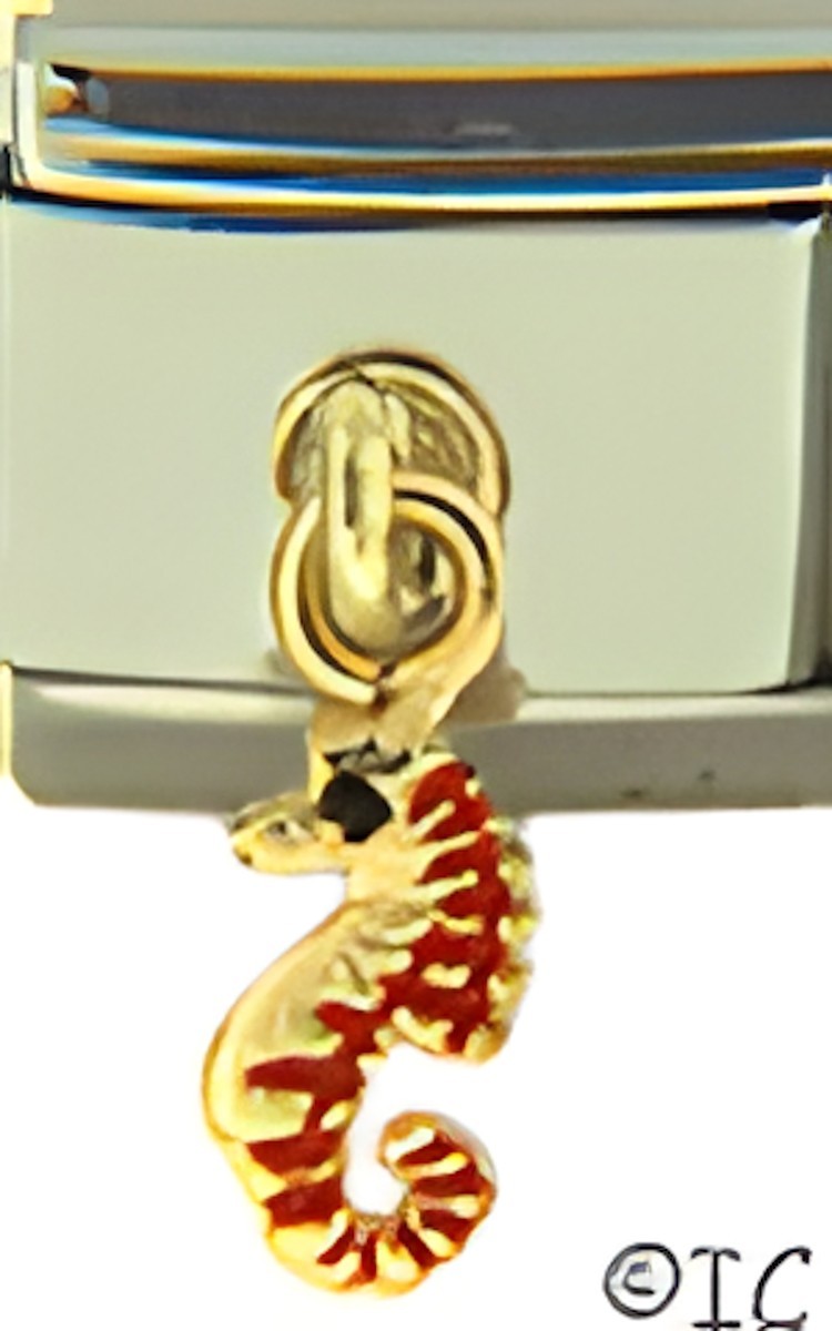 Red Dangle Seahorse 9mm Italian Charm Bracelet Ocean Sea Life Marine Animal Reef