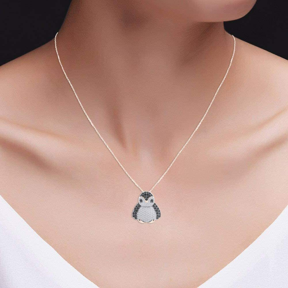 Penguin Simulated Diamond Pendant Necklace 14k Rose Gold Plated Sterling Silver