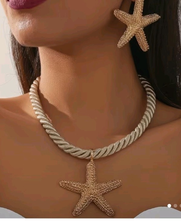 Zinc Alloy Elegant Starfish & Rope Pendant Necklace & Earring Set