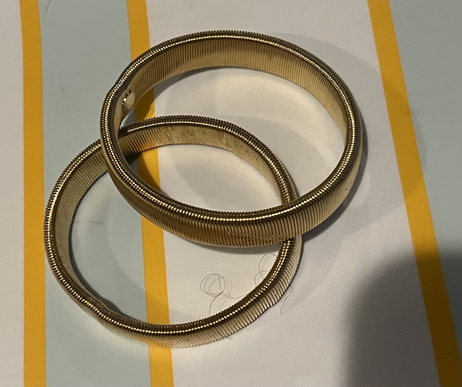 QVC Steel By Design Stretch Metallic Bracelets 2 Silver, about 7.5″