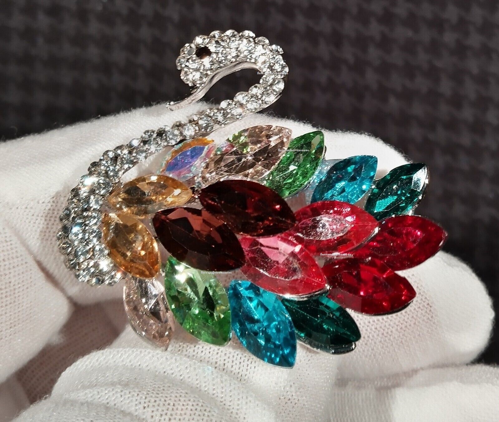 Swan Rainbow Multi Colored Crystal Rhinestone Brooch Pin with Gold Bag – VIDEO