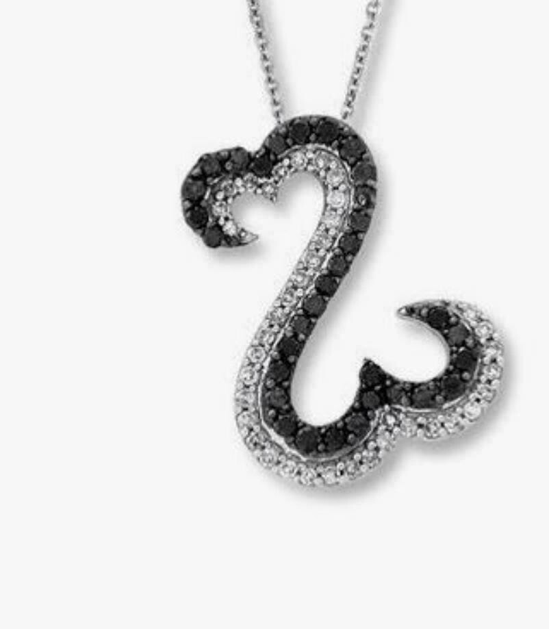 Women’s 1/2 Ct Round Black & White CZ-Stone Pendant In 925 Sterling Silver