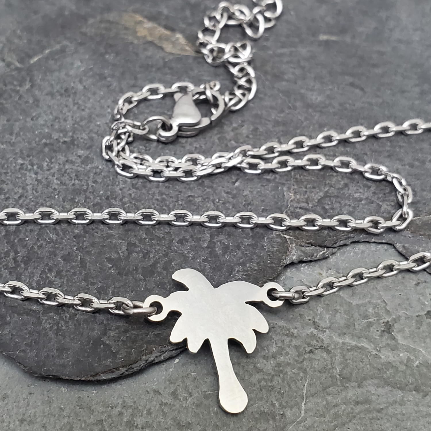 Stainless Steel Palm Tree Dainty Choker, Handmade Adjustable Layering Necklace