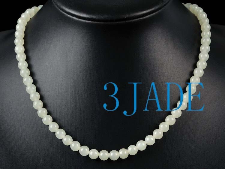 A Grade Hetian White Nephrite Jade Beads Necklace, w/ Certificate