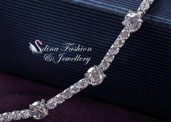 18K White Gold Plated Cubic Zirconia 9 x 0.25 Carat Bar Tennis Bracelet