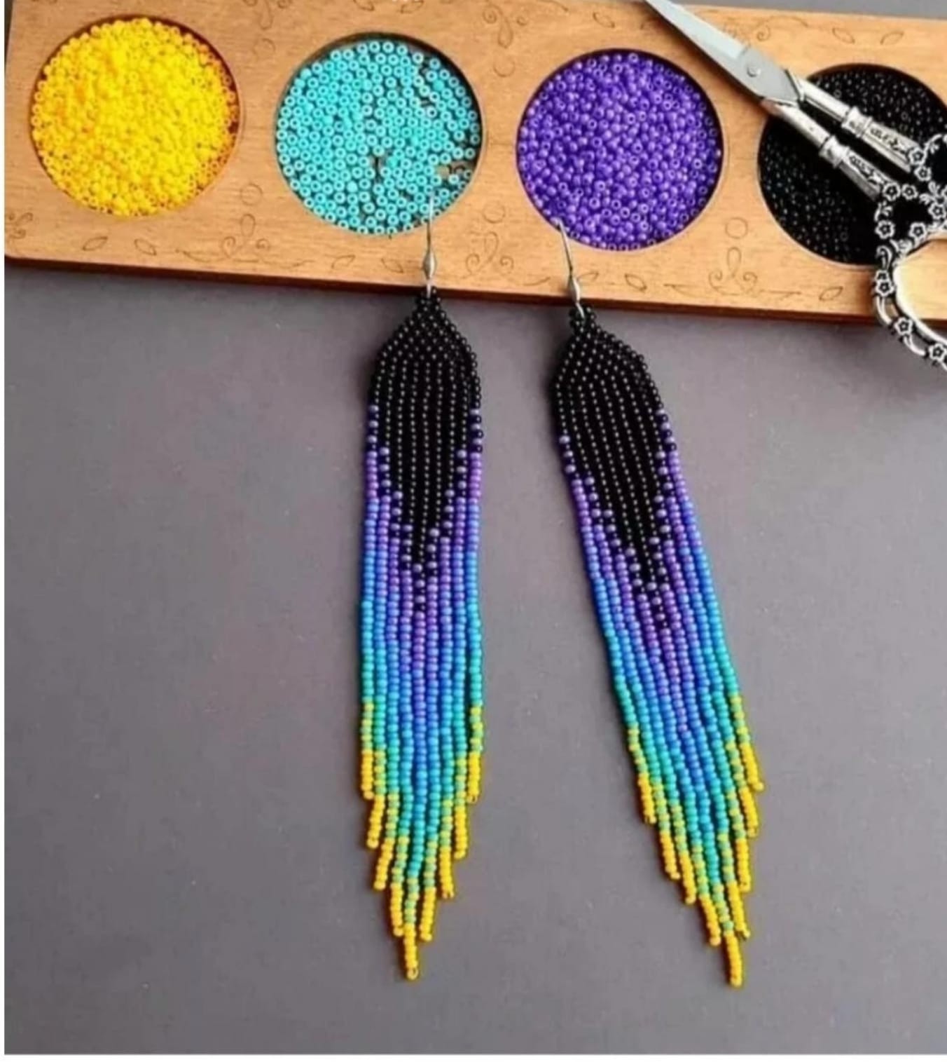 Beautiful Tribal Earrings Native Large Boho American Seed Beads Handmade Earring