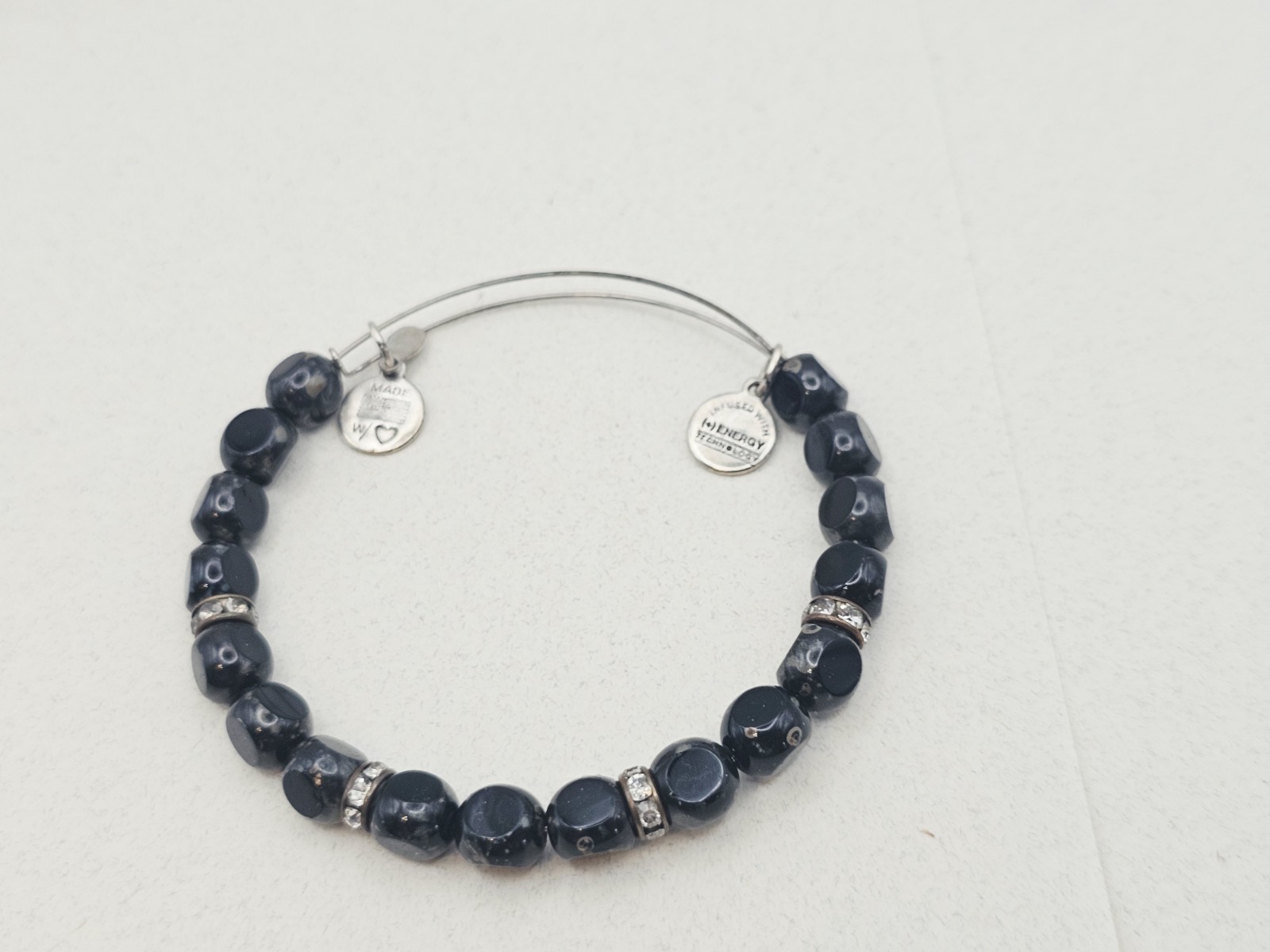 Alex and Ani ” Eden Cobalt ” Blue & Silver Beaded Bangle Bracelet 🎁
