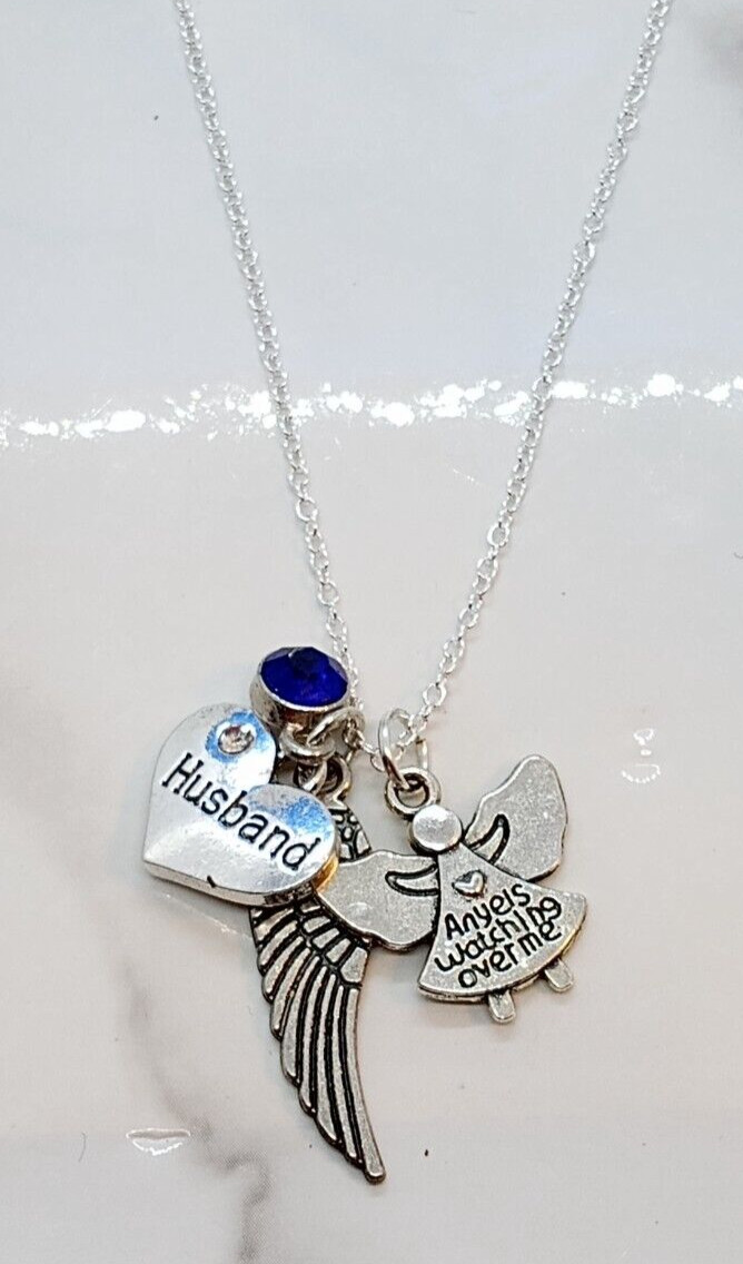 “Angels watching over me” Memorial Necklace for loss of Husband – Sympathy