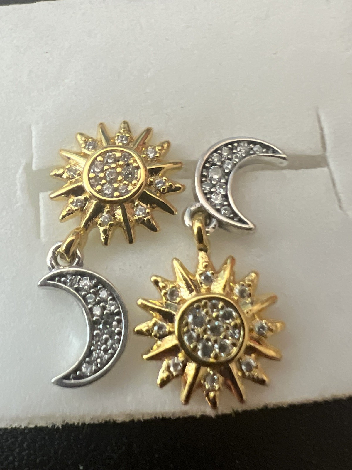 925 Stamped Silver Sun Moon CZ Paved Dangle Earrings