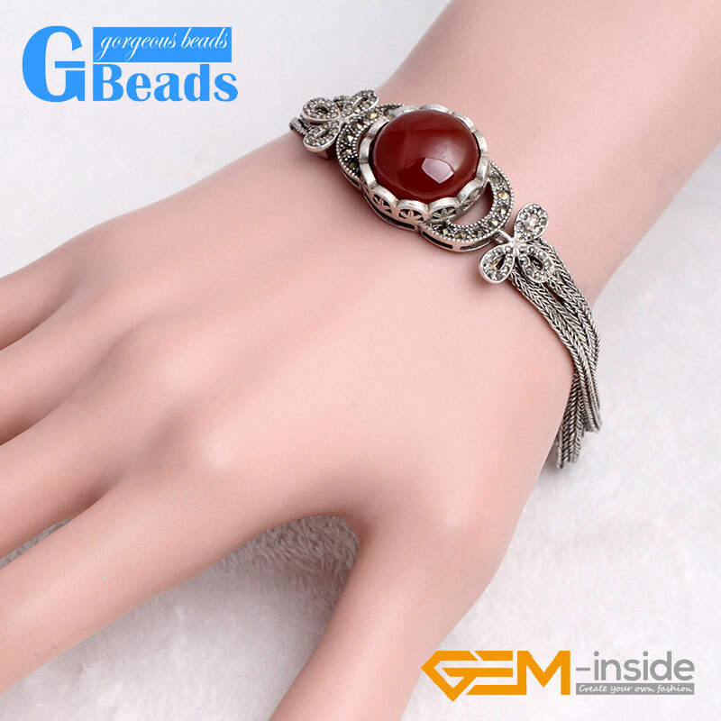 Stone Rivets Round Beads Tassel Chain Jewelry Bracelet 7″ with Gift Box 20mm