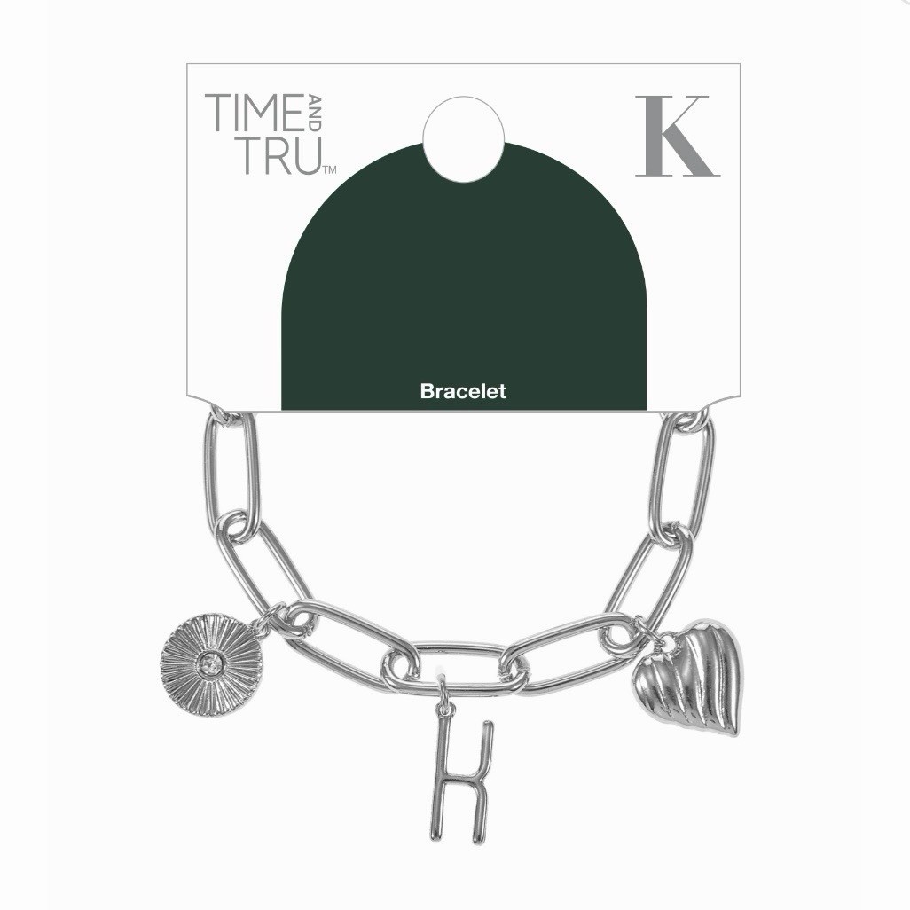 Time and Tru Silvertone Initial Charm Bracelet Initial “K”