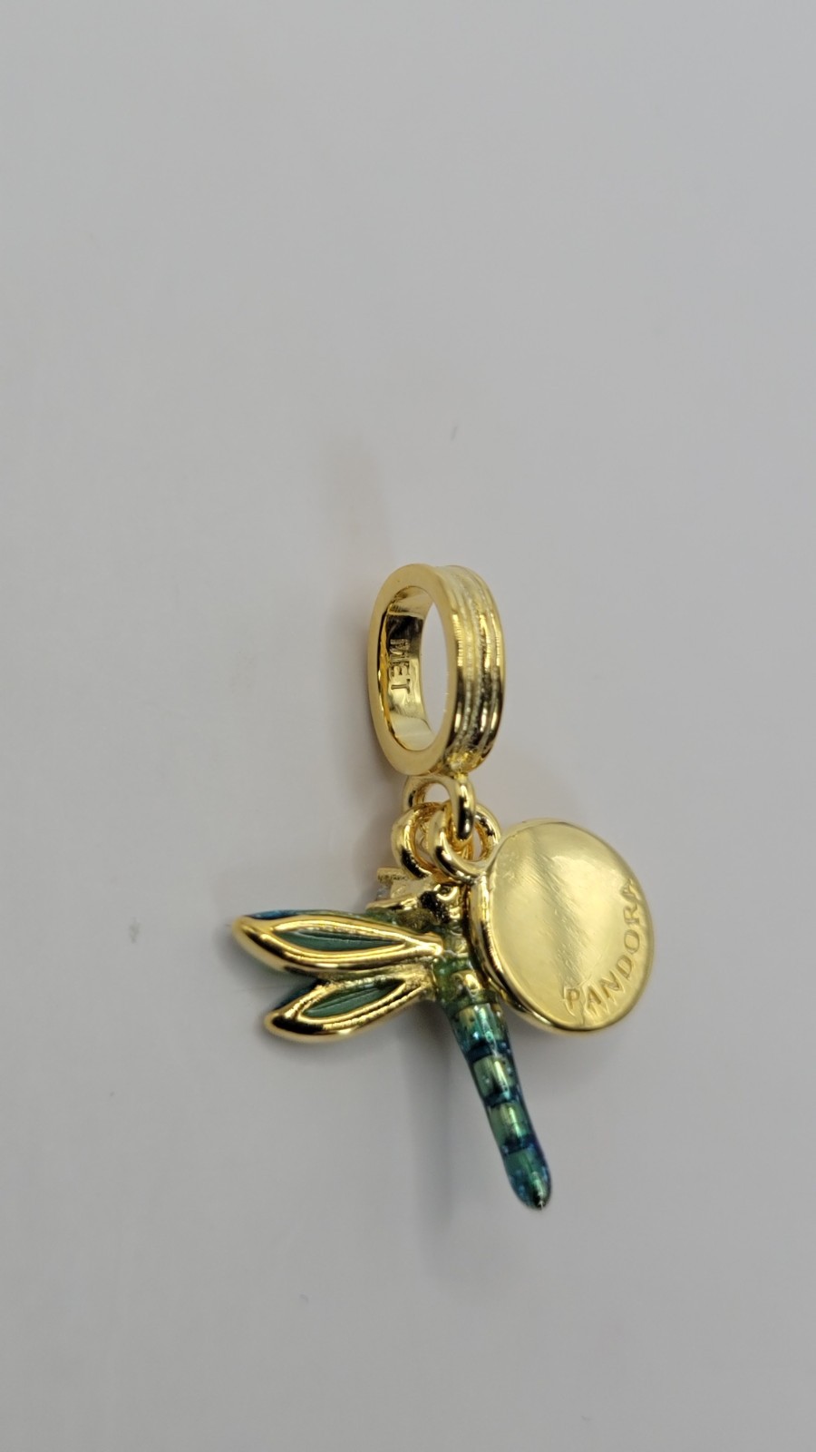 New Pandora Gold-plated Dragonfly Double Dangle Charm S925 ALE Free Spirit w box