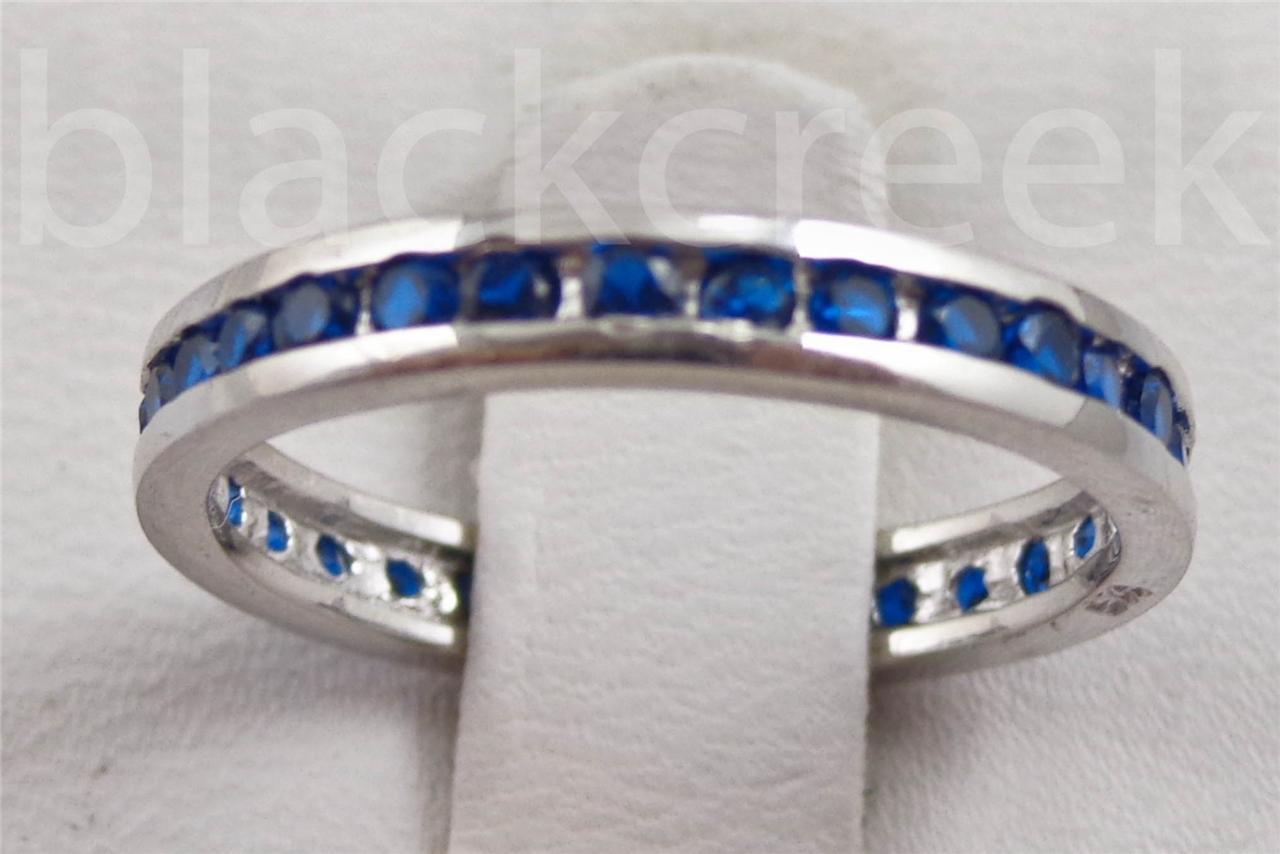 Blue C.Z. Eternity ~Solid Silver Ring/Band ~Size 4/5/6/6.5/7/8/9/9.25/10/10.25