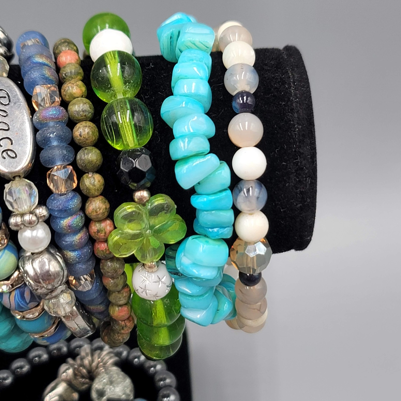 Beaded Stretch Bracelet Lot of 36 Mixed Styles Stone Crystal Glass Acrylic