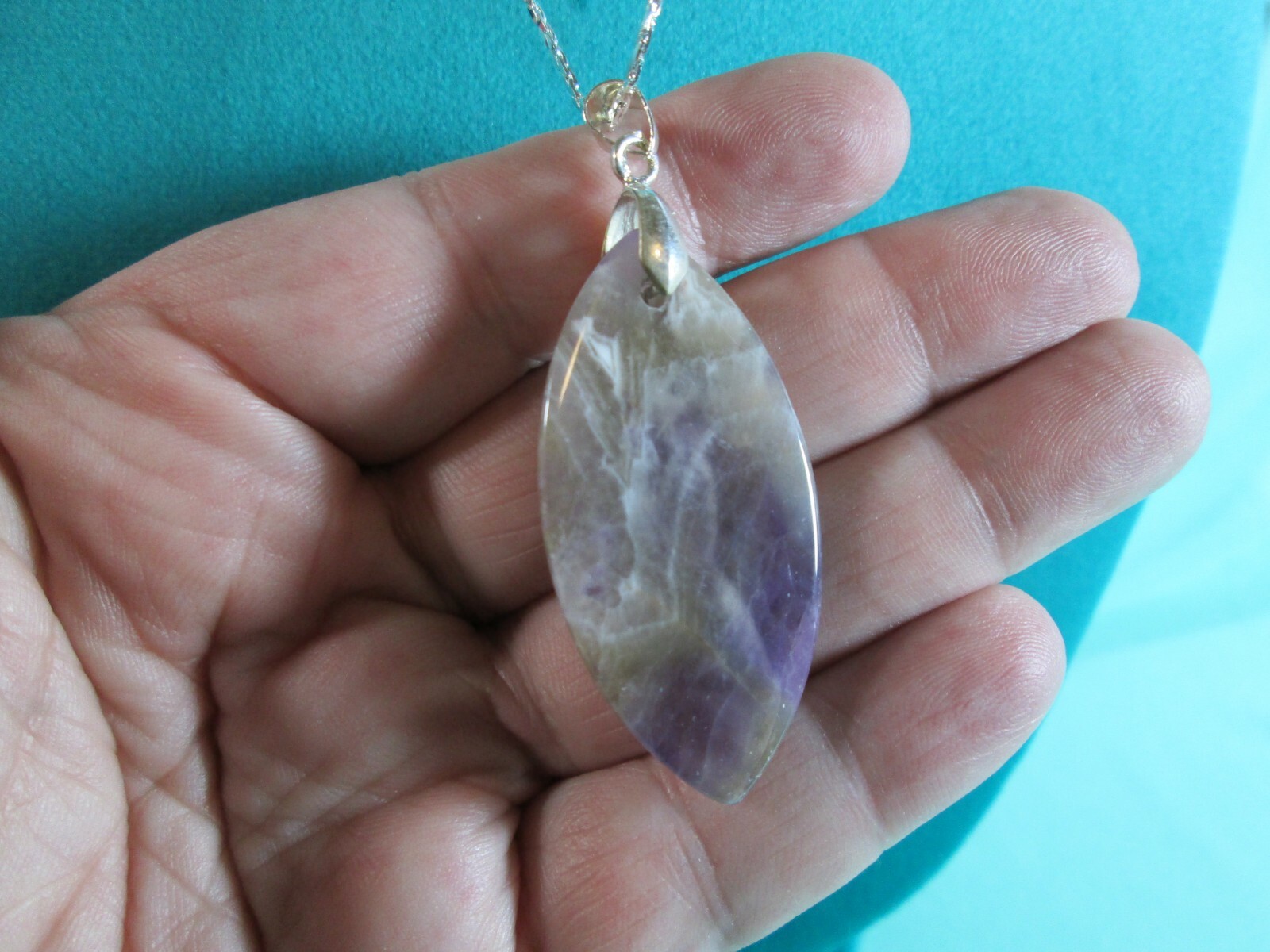 Brazilian Amethyst Eliptical Shaped Pendant Necklace 18″ Silver Plated Cobra