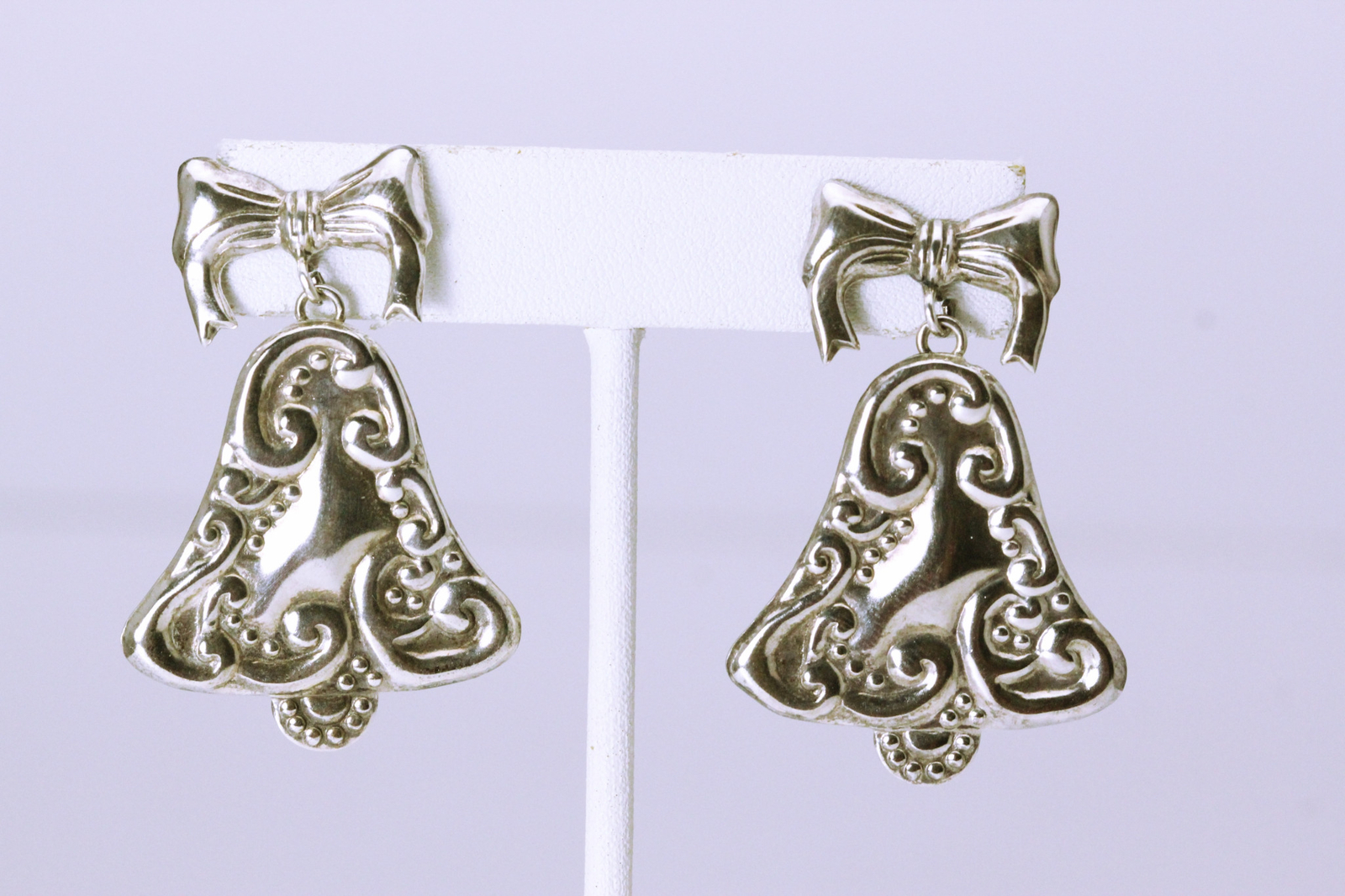925 Sterling Silver Bell & Bow Dangle Earrings 8.7 Grams (EAR4681)