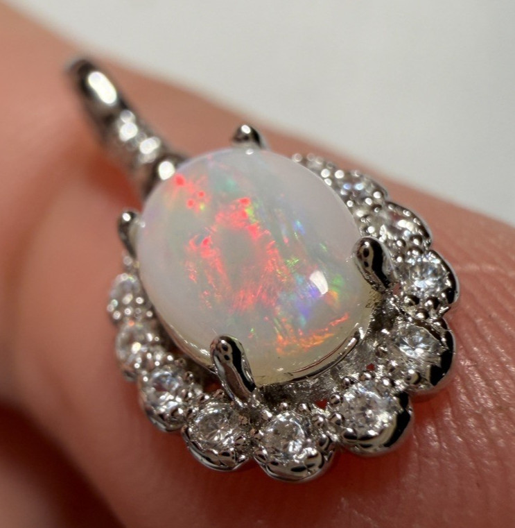 Solid Opal Pendant Silver Multicolour Floral style Versatile Everyday wear #0153