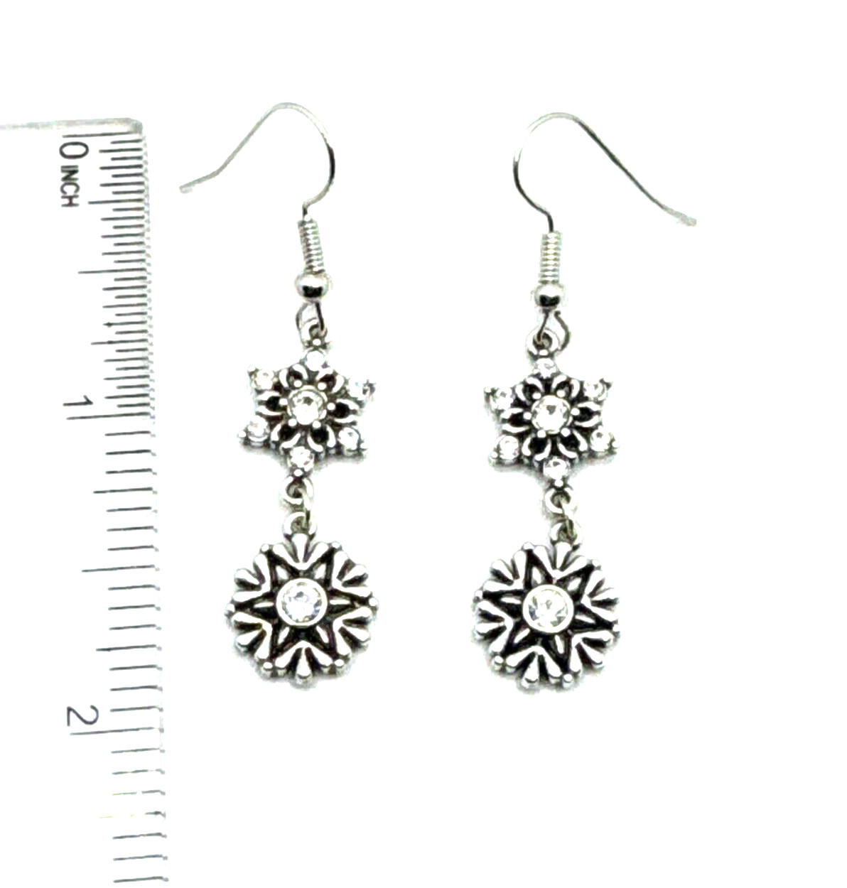 Brighton Arctica 2-Snowflakes Dangle Crystals Holiday Winter Silver Earrings