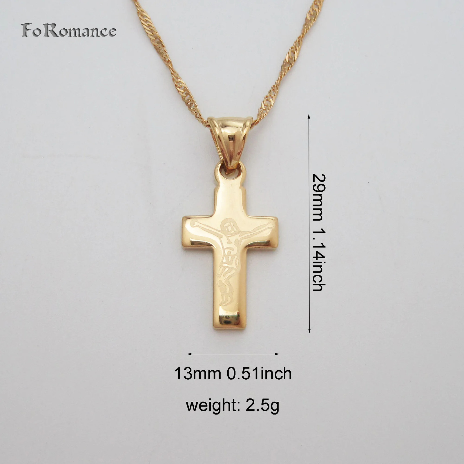 YELLOW GOLD COLOR 45CM WATER WAVE NECKLACE PLAIN SURFACE JESUS CROSS GOD PENDANT