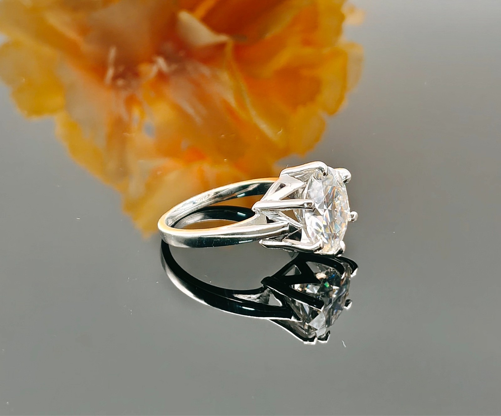 certified 4.10 ct round cut treated white diamond rings in 925 silver