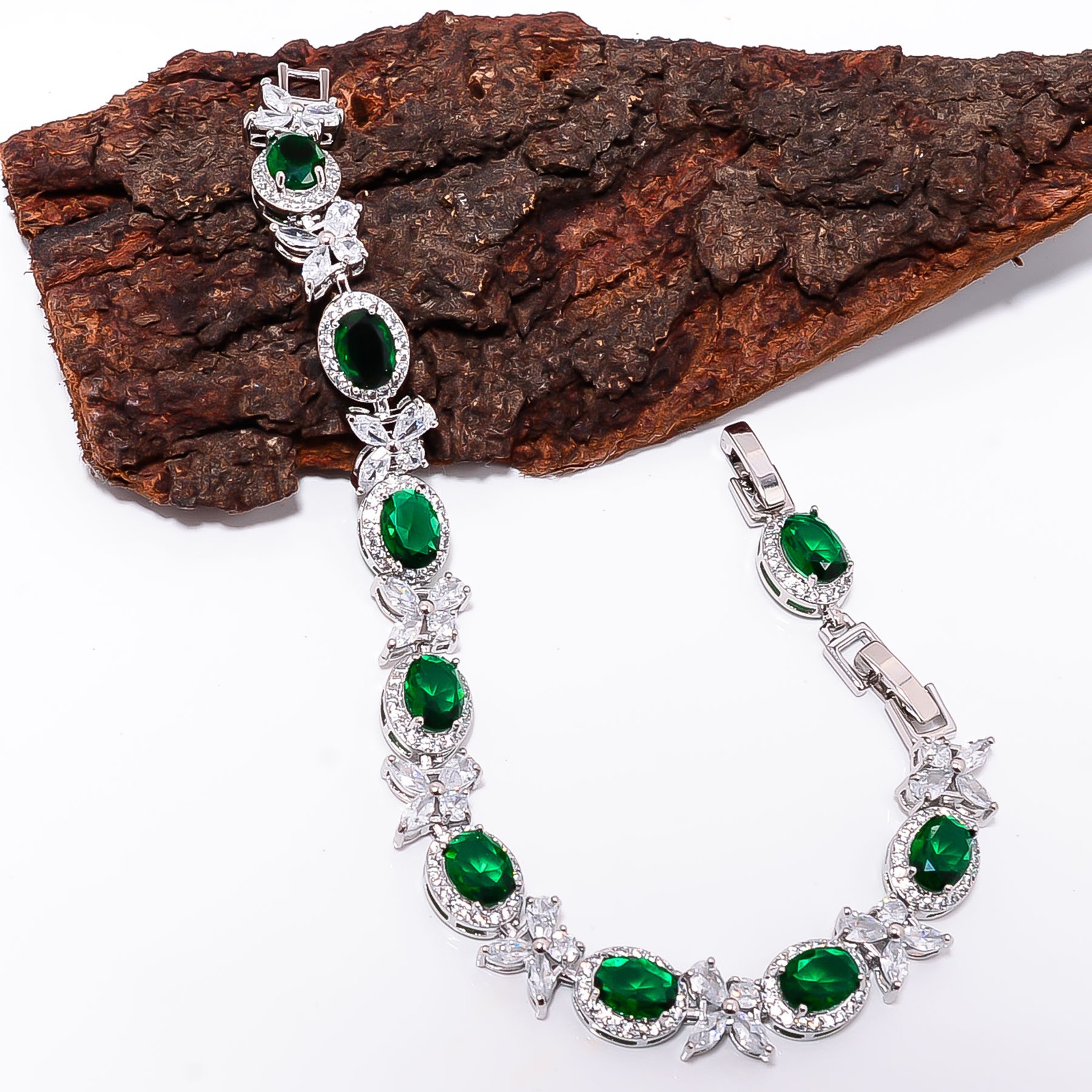 Chrome Diopside, CZ 925 Sterling Silver Adjustable Bracelet 7-8″ B131618