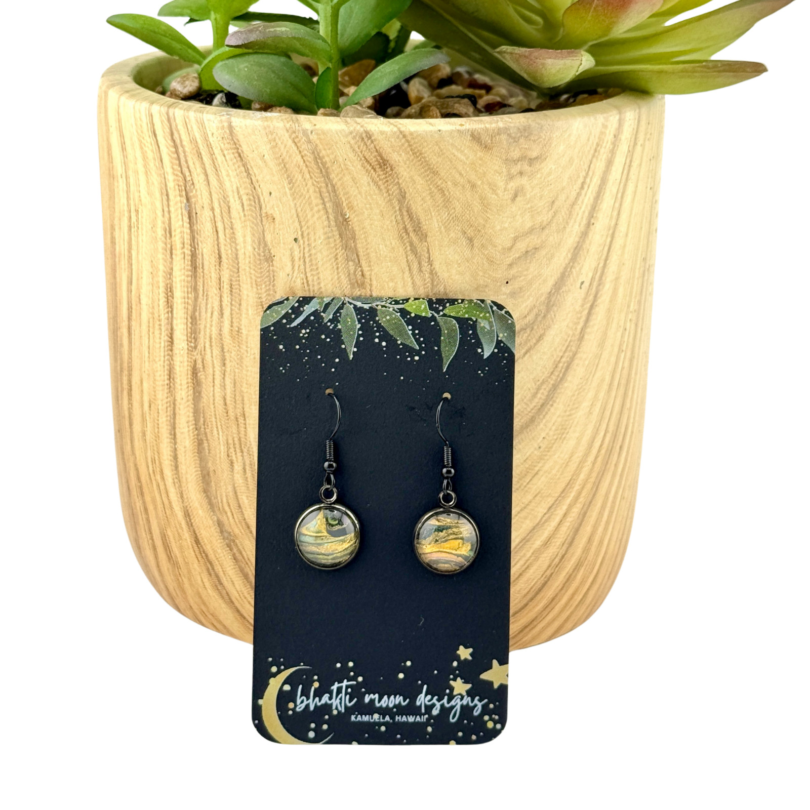 Dangle Earrings Handmade “Tree Rings” Electroplated Sterling Silver Earwires