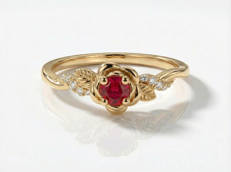 2.39 Ct Round Cut Simulated Ruby Women Engagement Ring 14k Yellow Gold Plated